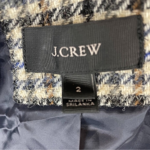 J CREW Blazer Jacket Wool Plaid Houndstooth Navy/Brown/Grey/Multi Size 2 - Picture 3 of 12